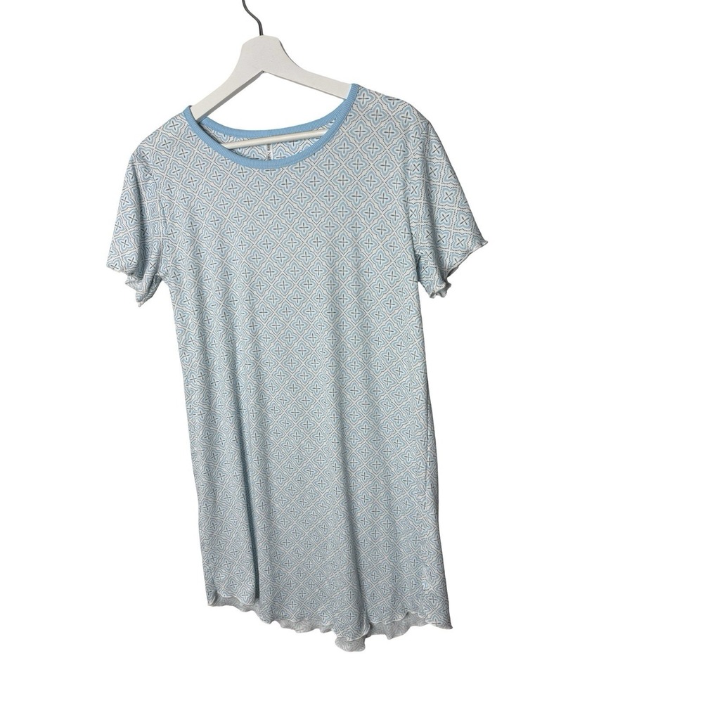 Flora Nikrooz Women's Nightgown Sleep Dress Aqua Geo Print Ribbed SZ‎ S